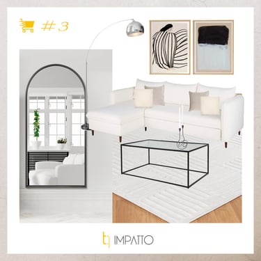 Collage o moodboard de decoración para compra online de mobiliario de salón