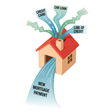 mortgage refinance in Ontario consolidates multiple high-interest debts into lower monthly payment