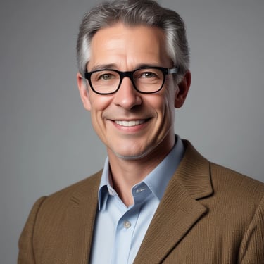 a man in a suit and glasses smiling