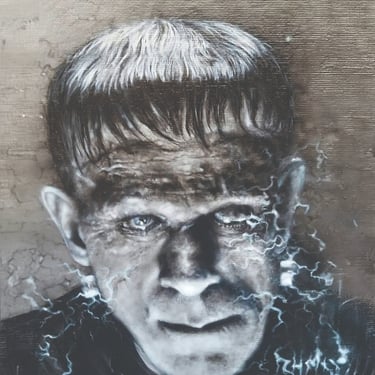 Frankie Airbrush and Ink Painting of Frankenstein's Monster