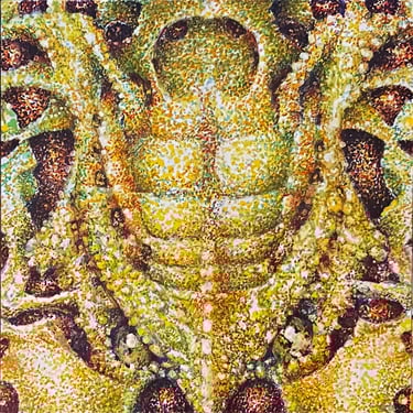 Middle Panel Triptych Golden Guardian Pointillism Unique One of a Kind Painting