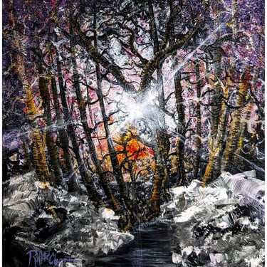 Purple Haze Acrylic Landscape Painting Purple Sunset Forest Path
