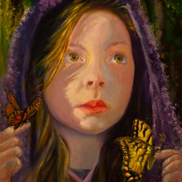 Zoe Portrait Painting of a Girl with Butterflies Commission Realistic Portrait Painting