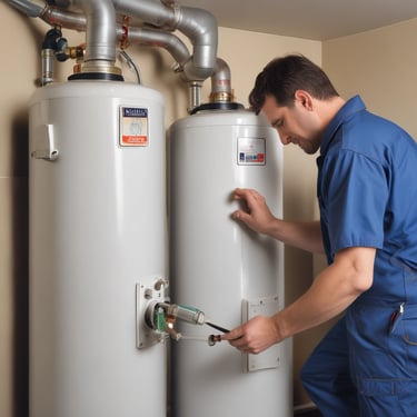 A plumber installing a new water heater.