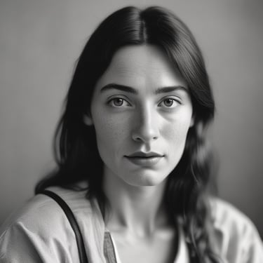 A drone with a sleek, modern design hovers in the air against a backdrop of lush green foliage. It has four rotors, each emitting a soft blur from the rapid movement. Two small lights on the front arms emit a soft red glow, possibly for navigation or signaling.