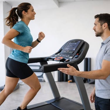 Femme courant sur un tapis pour une reprise de la course après blessure 