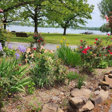 Flower garden with lakeview