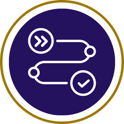 Step-by-step roadmap icon showing a project timeline process with a checkmark and arrows.