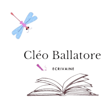 Logo de Cléo Ballatore, écrivaine - une libellule avec un livre ouvert.