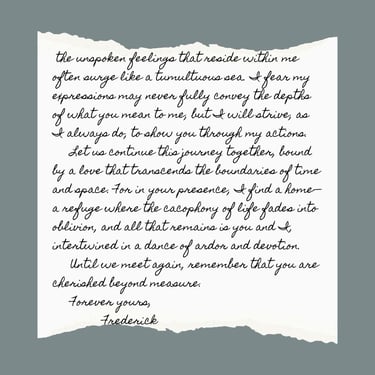 A torn piece of paper with handwritten notes on a grey-green background