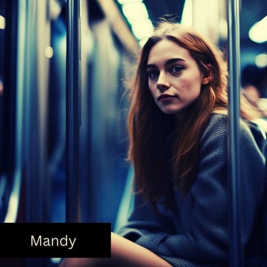 AI image of a young woman in a thick jacket sitting on a train