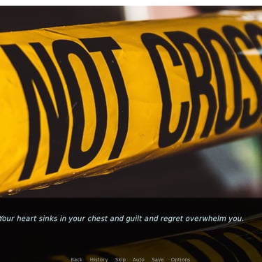 Wide yellow tape stretched across a crime scene and warning "DO NOT CROSS"