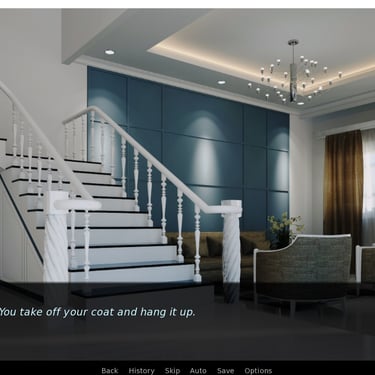 The mostly white interior of an elegant house featuring a white staircase