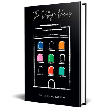 The black cover of a collecton of short stories featuring a stylised building with multi-coloured windows