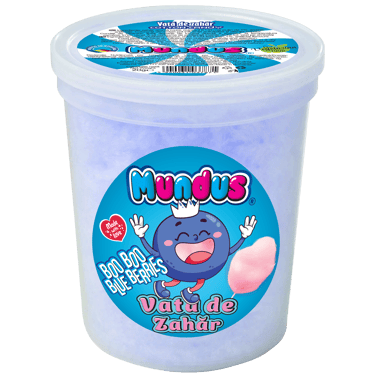 Desert pentru copii – vată de zahăr Mundus, 20g, aroma de afine, gustul preferat al copiilor