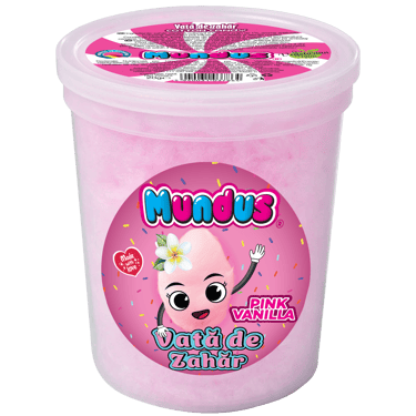 Desert pentru copii – vată de zahăr roz Mundus, 20g, vanilie, gust clasic de neuitat