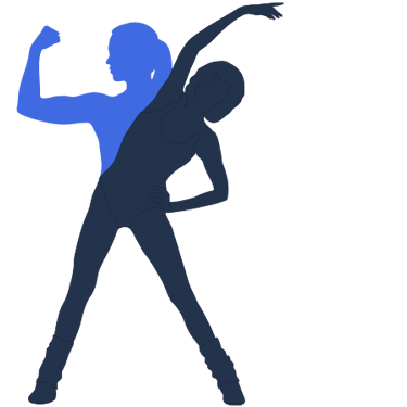 stilisierte-Abbildung-die-eine-Frau-in-zwei-Posen-zeigt-mit-muskulösem-Bizeps-und-in-einer-Seitdehnung