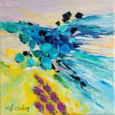 a painting of a painting of a beach scene