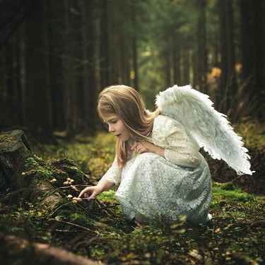 Fine art fille dans les bois avec des ailes d'ange