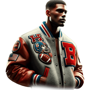 a man in a jacket with a football helmet on