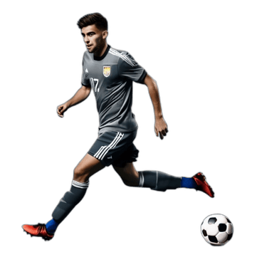 a man in a soccer uniform running with a soccer ball