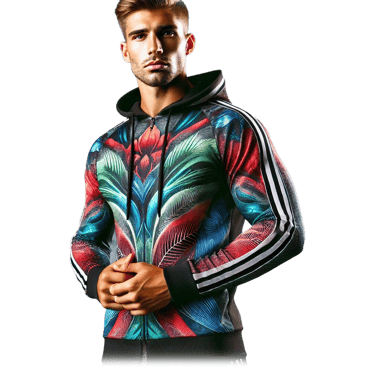 a man in a colorful hoodie and a hoodie
