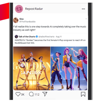 Post 1 image of K-Pop demon hunters tweet