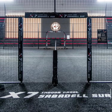 Panoramic view of the main padel court at The Padel Training Camp in Spain