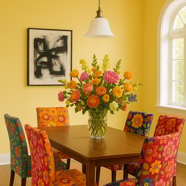 Cheerful Yellow Dining Room by Janice Kay Studio