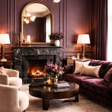 Elegant living room in deep plum