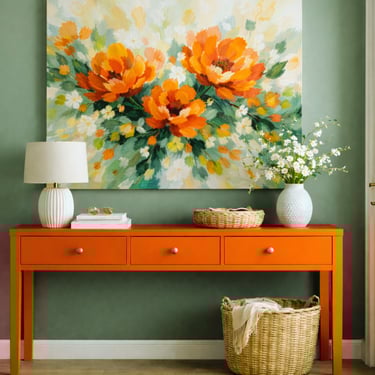 Vibrant Orange and Green Entryway
