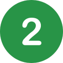 Round, green number 2 icon