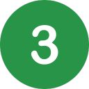 Round, green number 3 icon