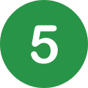 Round, green number 5 icon
