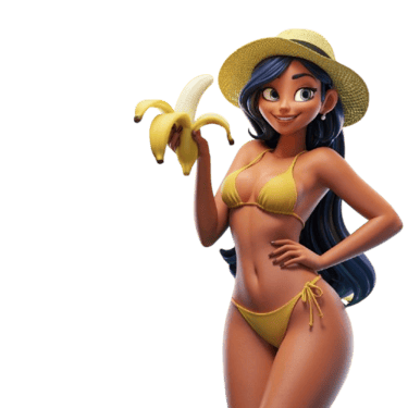 a woman in a bikinisuit with a banana peel