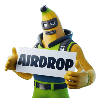 a man in a green outfit holding a sign that says airdrop