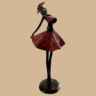 Statuette danseuse africaine rouge noire en bronze