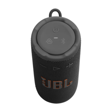 Enceinte JBL Grip vue du dessus, LOGO, boutons
