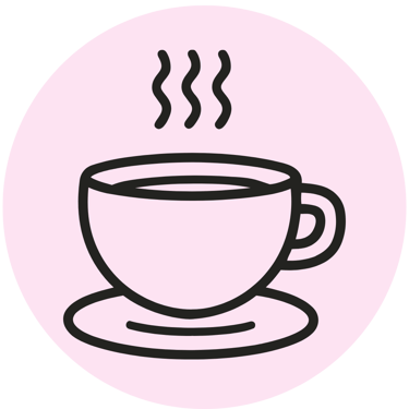 Coffee cup icon representing friendly personal budgeting support.