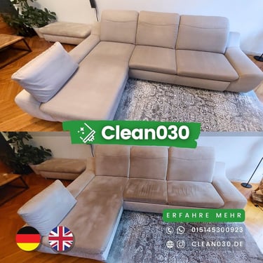 Clean030 Sofareinigung Berlin: Fachgerechte Polsterreinigung für strahlend saubere Sofas. Top bewerteter Service.