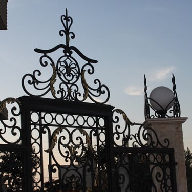 Porte de garage en acier métal fer forgé noir et or doré