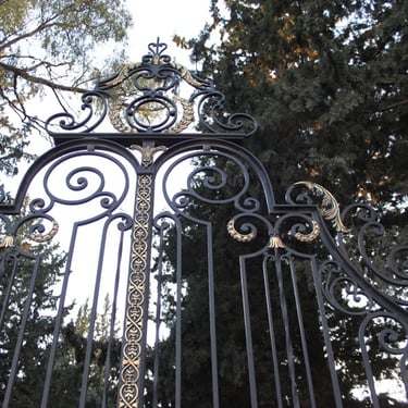 Porte de garage en acier métal fer forgé noir et or doré