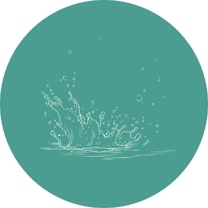 White water splash icon on a teal circle, representing choice and flexibility for parents picking their Cradira package.