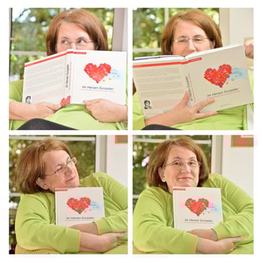 4 Foto Collage von Christa Klickermann mit ihrem Buch Im Herzen Europäer
