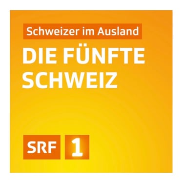 gelbes Logo mit weisser Schrift von Radio Sendung von SRF 1, die fünfte Schweiz