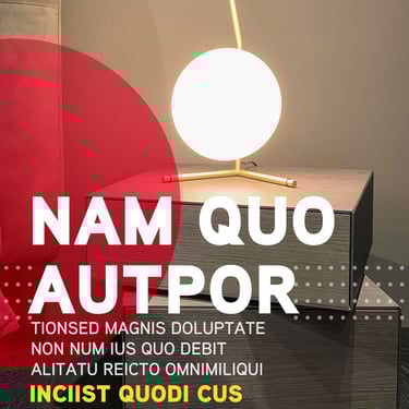 1080x1080 template featuring a contemporary circle lamp on a bedside table in a modern bedroom.