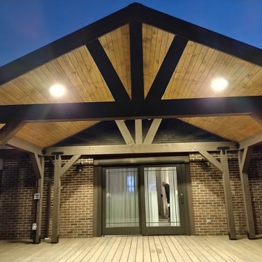 Timber framed pavilion with lighting and paddle fan.