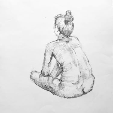 a drawing of a nude woman sitting seen from behind