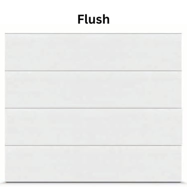 A modern white flush panel garage door featuring a smooth, minimalist horizontal design.