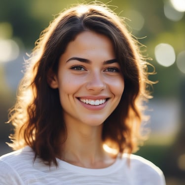Mujer joven con sonrisa discreta